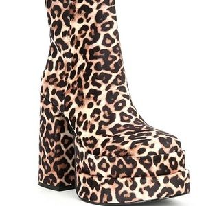 Cobra Leopard Velvet Double Platform Booties